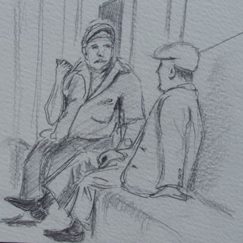 「une discussion à la…」というタイトルの描画 Dominique Metrasによって, オリジナルのアートワーク