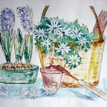 Pintura intitulada "au jardin" por Domino, Obras de arte originais, Óleo