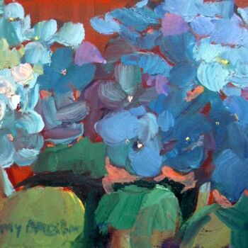 Painting titled "Blue Hydrangeas II" by Don Bourret, Original Artwork, Oil