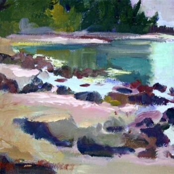 Schilderij getiteld "The Lake I" door Don Bourret, Origineel Kunstwerk, Olie
