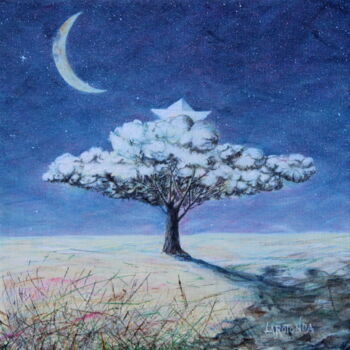 Painting titled ""La via per la luna"" by Donato Larotonda, Original Artwork, Acrylic Mounted on Wood Panel