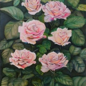 Pintura titulada "6 roses du jardin" por Mélanie Cavalec, Obra de arte original, Oleo