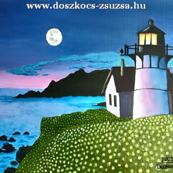 Painting titled "Lighthouse" by Doszi, Original Artwork, Oil Mounted on Wood Stretcher frame