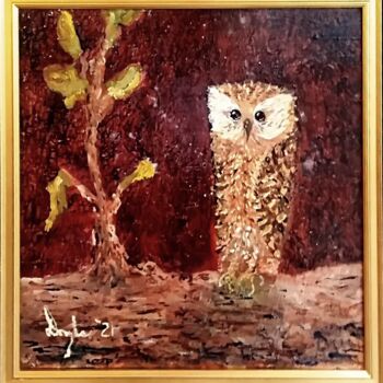 Schilderij getiteld "Laughing Owl" door Douglas Black, Origineel Kunstwerk, Olie