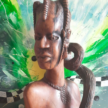 Escultura titulada "Nigerian Woman" por Dragos Bagia, Obra de arte original, Madera
