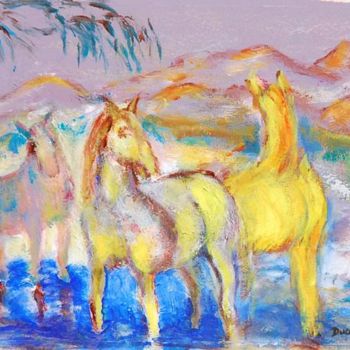 Malerei mit dem Titel "groupe de chevaux2" von Monique Ducarton, Original-Kunstwerk