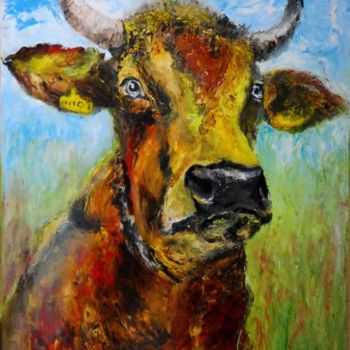 Malerei mit dem Titel "Vache" von Monique Ducarton, Original-Kunstwerk, Öl