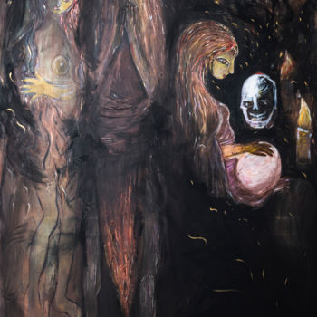 Schilderij getiteld "Three Mary of Magda…" door Duc Evelyna, Origineel Kunstwerk, Acryl Gemonteerd op Frame voor houten bran…