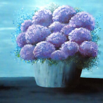 Painting titled "Hydrangea Cupcakes" by Dunc Ebedes, Original Artwork, Acrylic Mounted on Wood Stretcher frame