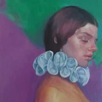Peinture intitulée "In green and purple" par Dunja Jung, Œuvre d'art originale, Huile