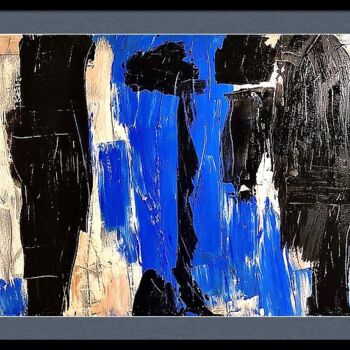 「Abstract in Blue #2」というタイトルの絵画 Dutch Montanaによって, オリジナルのアートワーク, オイル ウッドストレッチャーフレームにマウント
