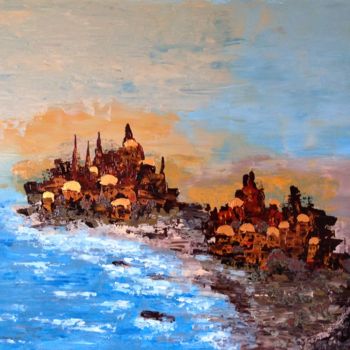 Schilderij getiteld "Coastal City" door David Vall, Origineel Kunstwerk, Acryl