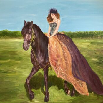 Pittura intitolato "The Horsewoman" da Lusie Schellenberg, Opera d'arte originale, Olio