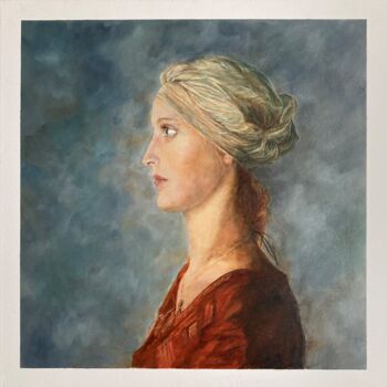 Pittura intitolato "A girl in a terraco…" da Lusie Schellenberg, Opera d'arte originale, Olio