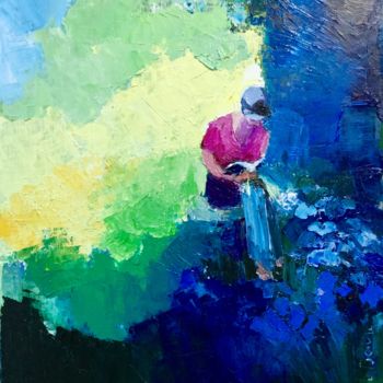 Painting titled ""Isabelle au jardin…" by Eliane Boivin, Original Artwork