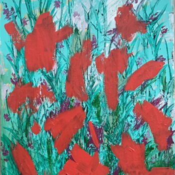 Painting titled "Red flowers" by Ebru Süsoy Şimşek, Original Artwork, Acrylic