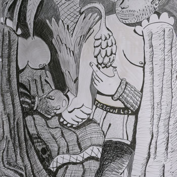 Tekening getiteld "Adam et Eve 2" door Eddy Legrand, Origineel Kunstwerk, Potlood