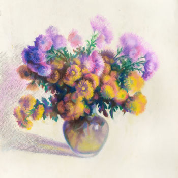 Peinture intitulée "Winter flowers" par Edgar Nazaryan, Œuvre d'art originale, Pastel