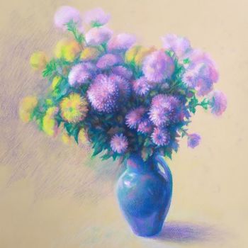 Pintura intitulada "Chrysanthemum bouqu…" por Edgar Nazaryan, Obras de arte originais, Pastel