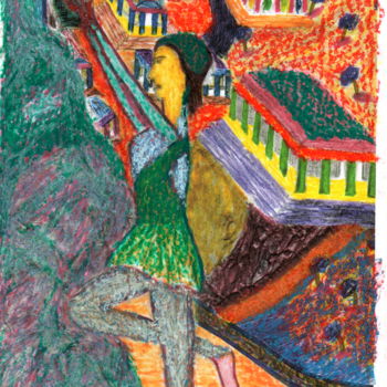 Картина под названием "athenian girl" - Edi Loshi, Подлинное произведение искусства, Акварель