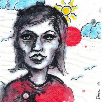 Rysunek zatytułowany „Soleil rouge” autorstwa Edith Donc, Oryginalna praca, Atrament