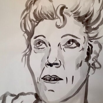 Drawing titled "Autoportrait" by Edith Donc, Original Artwork, Ink
