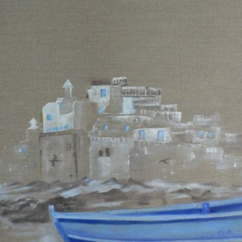 Peinture intitulée "la barque bleue" par Claude Godfrin-Claude, Œuvre d'art originale, Huile