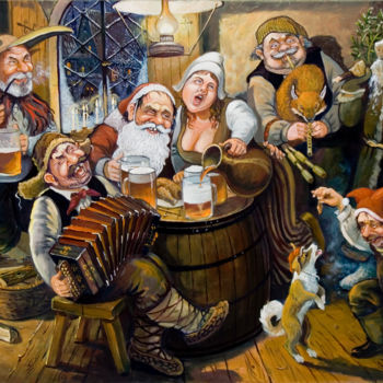Painting titled "Christmas party" by Eduard Kont, Original Artwork, Oil