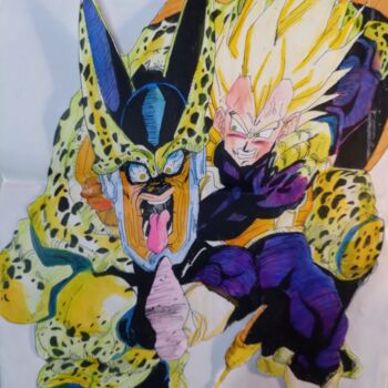 Desenho intitulada "DRAGON BALL Z  Trib…" por Eduardo Bustos Segovia, Obras de arte originais, Marcador Montado em Cartão