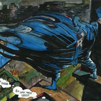 Drawing titled "BATMAN Homenaje Com…" by Eduardo Bustos Segovia, Original Artwork, Ink Mounted on Cardboard