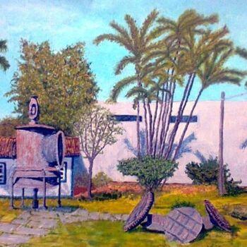 Schilderij getiteld "Jardim do Museu his…" door Eduardo Machado, Origineel Kunstwerk, Olie Gemonteerd op Glas