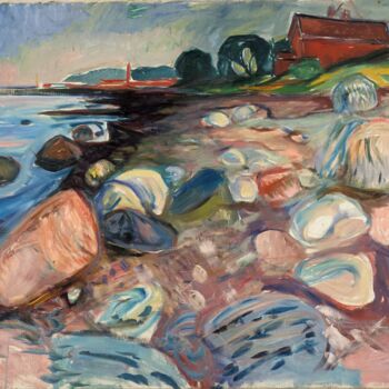 Schilderij getiteld "Rivage avec Maison…" door Edvard Munch, Origineel Kunstwerk, Olie