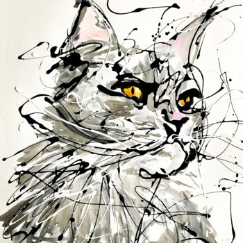 Peinture intitulée "Chat vendu" par Edwige Col, Œuvre d'art originale, Aquarelle