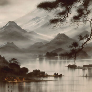 数字艺术 标题为“Озеро в горах” 由Egor Tt, 原创艺术品, 数字油画