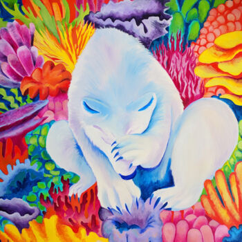 Painting titled "Face-Palm Polar Bear" by Oberlin The Artist, Original Artwork, Oil