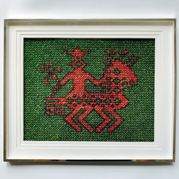 Textile Art titled "Chevalier" by Ek, Original Artwork, Embroidery Mounted on Glass