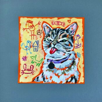 绘画 标题为“Grumpy Cat” 由Ekaterina Baranova, 原创艺术品, 水粉 安装在玻璃上