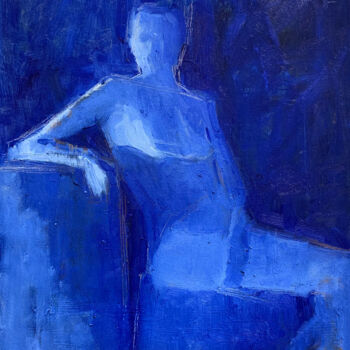 Malerei mit dem Titel "Sitting blue II" von Ekaterina Belukhina, Original-Kunstwerk, Öl Auf Keilrahmen aus Holz montiert