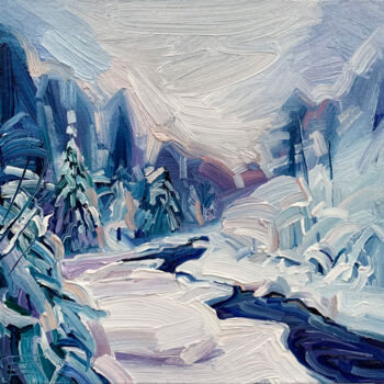 Pintura titulada "River in a snowy fo…" por Ekaterina Glazkova, Obra de arte original, Oleo