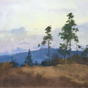 Painting titled "Evening Troodos view" by Ekaterina Lagutina, Original Artwork, Watercolor