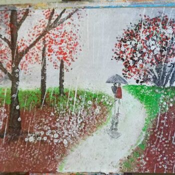 Peinture intitulée "Прогулка под дождем." par Ekaterina Mosina, Œuvre d'art originale, Acrylique
