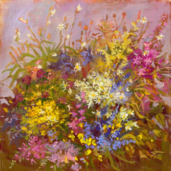 Malerei mit dem Titel "Wildflowers Summer…" von Ekaterina Prisich, Original-Kunstwerk, Öl