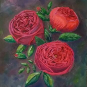 Schilderij getiteld "Roses peony." door Ekaterina Suvorova, Origineel Kunstwerk, Acryl Gemonteerd op Frame voor houten branc…