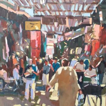 Malarstwo zatytułowany „Marrakech” autorstwa El Mostafa Belyasmine, Oryginalna praca, Olej Zamontowany na Drewniana rama nos…