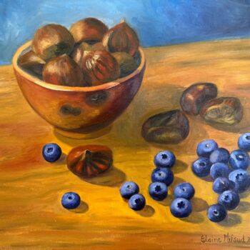 Painting titled "Chestnuts and Blueb…" by Elaine Mifsud, Original Artwork, Oil Mounted on Wood Panel