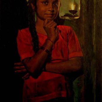 Painting titled "a girl11" by S.Elayaraja, Original Artwork, Oil