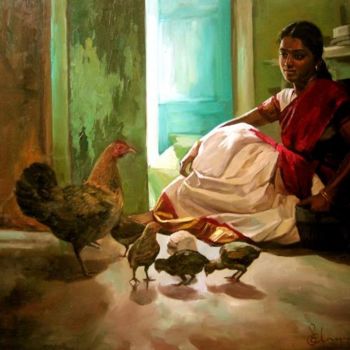 Painting titled "movements" by S.Elayaraja, Original Artwork, Oil