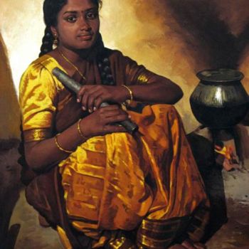 Painting titled "a villege girl" by S.Elayaraja, Original Artwork