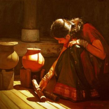 Peinture intitulée "light and shadow" par S.Elayaraja, Œuvre d'art originale