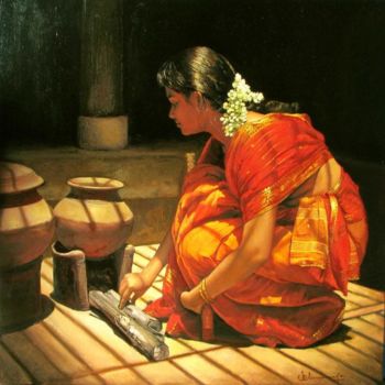 Painting titled "light&shadow" by S.Elayaraja, Original Artwork, Oil